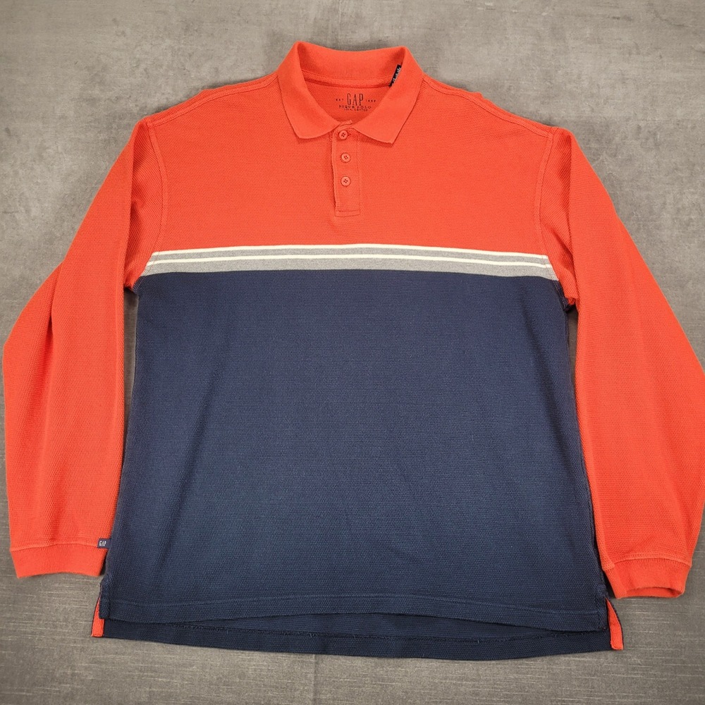 GAP Pique Polo Rugby Y2K Shirt Long Sleeve Color Block‎ Casual Top Mens Large